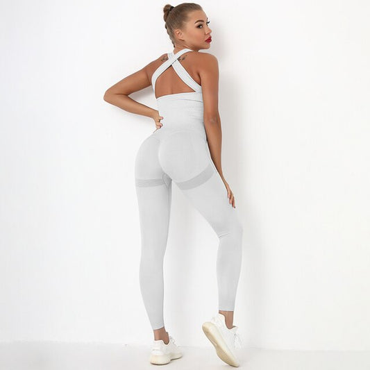 One Piece Seamless Sleeveless Yoga Romper, Pocket Leggings
